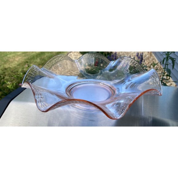 Vintage Pink Depression Clear Glass Ruffled Plate Dish 11.5" GORGEOUS EUC - Picture 3 of 5